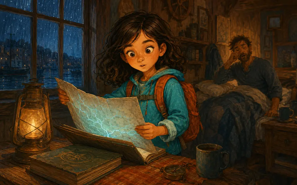 Abby with her dark curls, teal jacket and adventure backpack